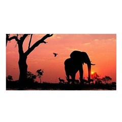 Elephant Landscape Tree Africa Sunset Safari Wild Satin Shawl 45  X 80  by Jatiart