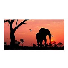 Elephant Landscape Tree Africa Sunset Safari Wild Satin Wrap 35  X 70  by Jatiart