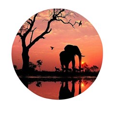 Elephant Landscape Tree Africa Sunset Safari Wild Mini Round Pill Box by Jatiart