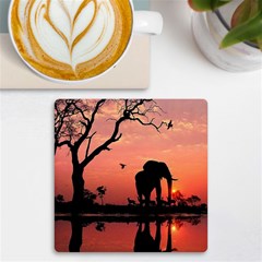 Elephant Landscape Tree Africa Sunset Safari Wild Uv Print Square Tile Coaster  by Jatiart