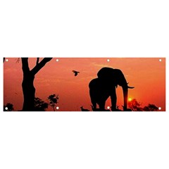 Elephant Landscape Tree Africa Sunset Safari Wild Banner And Sign 9  X 3  by Jatiart