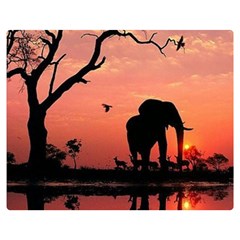 Elephant Landscape Tree Africa Sunset Safari Wild Premium Plush Fleece Blanket (medium) by Jatiart