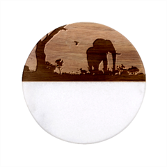 Elephant Landscape Tree Africa Sunset Safari Wild Classic Marble Wood Coaster (round)  by Jatiart