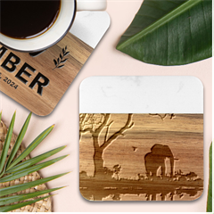 Elephant Landscape Tree Africa Sunset Safari Wild Marble Wood Coaster (square) by Jatiart