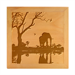 Elephant Landscape Tree Africa Sunset Safari Wild Wood Photo Frame Cube by Jatiart