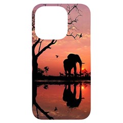 Elephant Landscape Tree Africa Sunset Safari Wild Iphone 14 Pro Black Uv Print Case by Jatiart