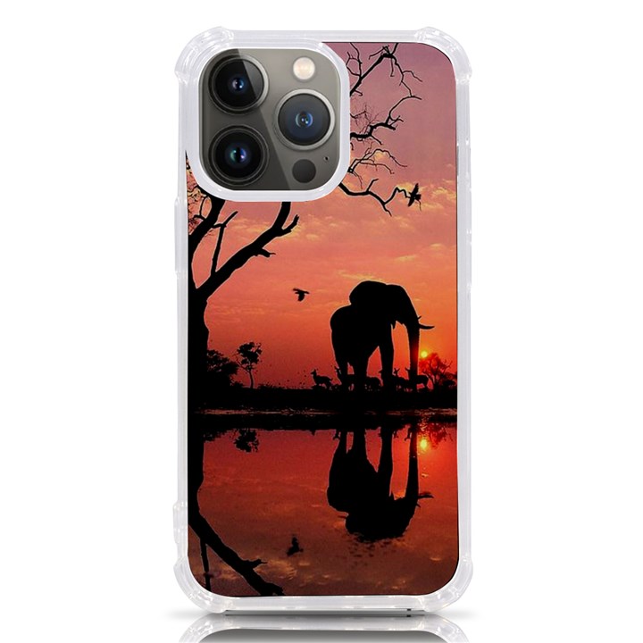 Elephant Landscape Tree Africa Sunset Safari Wild iPhone 13 Pro TPU UV Print Case