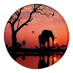 Elephant Landscape Tree Africa Sunset Safari Wild Round Glass Fridge Magnet (4 pack) Front