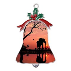 Elephant Landscape Tree Africa Sunset Safari Wild Metal Holly Leaf Bell Ornament by Jatiart