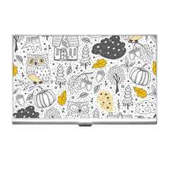 Doodle Seamless Pattern With Autumn Elements Business Card Holder by Ravend