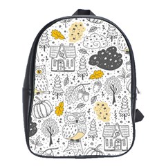 Doodle Seamless Pattern With Autumn Elements School Bag (large) by Ravend