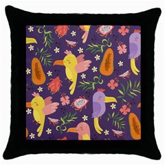 Exotic Seamless Pattern With Parrots Fruits Throw Pillow Case (black) by Ravend