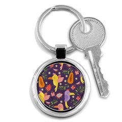 Exotic Seamless Pattern With Parrots Fruits Key Chain (round) by Ravend