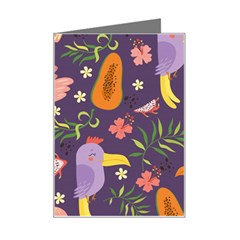 Exotic Seamless Pattern With Parrots Fruits Mini Greeting Card by Ravend