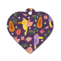 Exotic Seamless Pattern With Parrots Fruits Dog Tag Heart (one Side) by Ravend