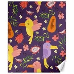 Exotic Seamless Pattern With Parrots Fruits Canvas 11  X 14  by Ravend