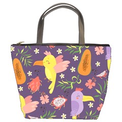 Exotic Seamless Pattern With Parrots Fruits Bucket Bag by Ravend