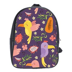 Exotic Seamless Pattern With Parrots Fruits School Bag (xl)