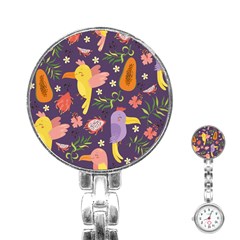 Exotic Seamless Pattern With Parrots Fruits Stainless Steel Nurses Watch by Ravend