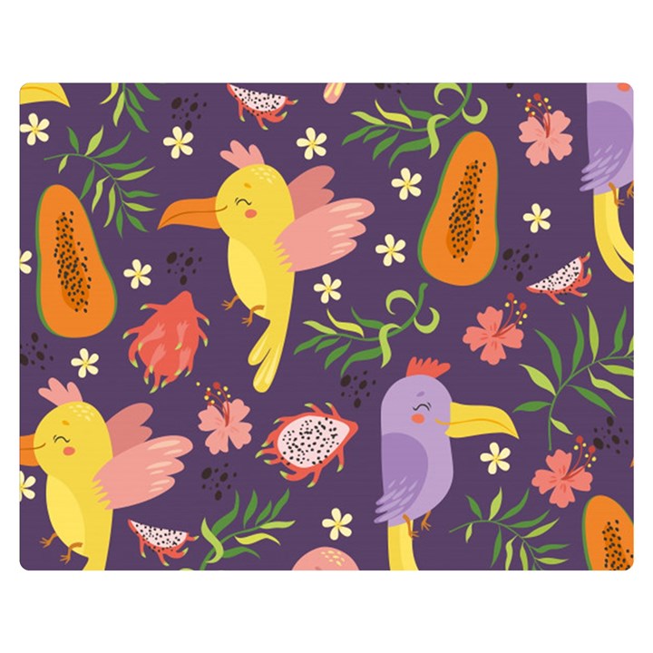 Exotic Seamless Pattern With Parrots Fruits Two Sides Premium Plush Fleece Blanket (Medium)