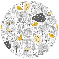 Doodle Seamless Pattern With Autumn Elements Wooden Bottle Opener (round) by Ravend