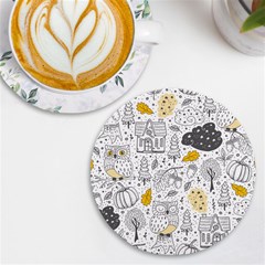 Doodle Seamless Pattern With Autumn Elements Uv Print Round Tile Coaster by Ravend