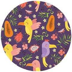 Exotic Seamless Pattern With Parrots Fruits Wooden Puzzle Round by Ravend