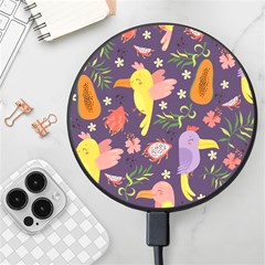 Exotic Seamless Pattern With Parrots Fruits Wireless Fast Charger(black) by Ravend