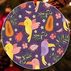 Exotic Seamless Pattern With Parrots Fruits Uv Print Acrylic Ornament Round by Ravend