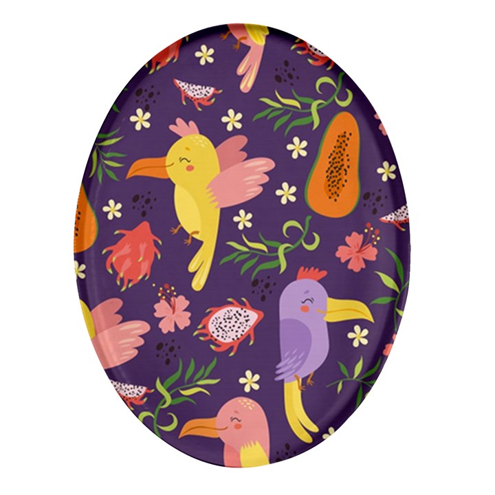 Exotic Seamless Pattern With Parrots Fruits Oval Glass Fridge Magnet (4 pack)