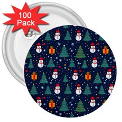 Snow Snowman Tree Christmas Tree 3  Buttons (100 Pack)  by Ravend