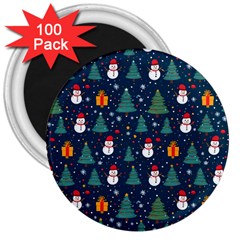 Snow Snowman Tree Christmas Tree 3  Magnets (100 Pack) by Ravend