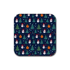 Snow Snowman Tree Christmas Tree Rubber Coaster (square) by Ravend