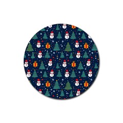 Snow Snowman Tree Christmas Tree Rubber Coaster (round) by Ravend