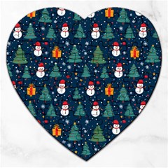 Snow Snowman Tree Christmas Tree Jigsaw Puzzle (heart) by Ravend