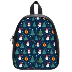 Snow Snowman Tree Christmas Tree School Bag (small) by Ravend