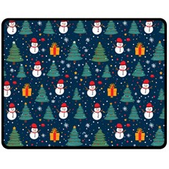 Snow Snowman Tree Christmas Tree Fleece Blanket (medium) by Ravend