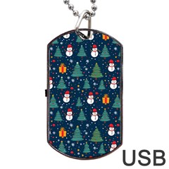 Snow Snowman Tree Christmas Tree Dog Tag Usb Flash (two Sides) by Ravend