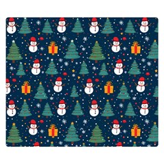 Snow Snowman Tree Christmas Tree Two Sides Premium Plush Fleece Blanket (small) by Ravend