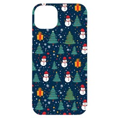 Snow Snowman Tree Christmas Tree Iphone 14 Plus Black Uv Print Case by Ravend