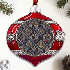 Pattern Floral Leaves Metal Snowflake And Bell Red Ornament by Ravend