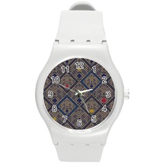 Pattern Flower Design Round Plastic Sport Watch (m) by Ravend