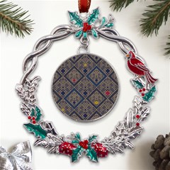 Pattern Flower Design Metal X mas Wreath Holly Leaf Ornament