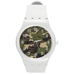 Texture Military Camouflage Repeats Seamless Army Green Hunting Round Plastic Sport Watch (m) by Ravend