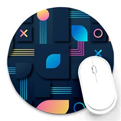 Gradient Geometric Shapes Dark Background Round Mousepad by Ravend