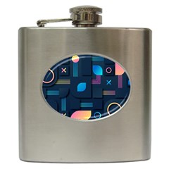 Gradient Geometric Shapes Dark Background Hip Flask (6 Oz) by Ravend