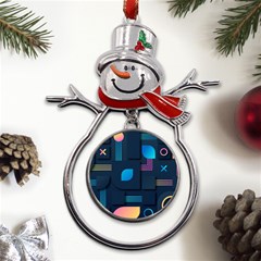 Gradient Geometric Shapes Dark Background Metal Snowman Ornament by Ravend