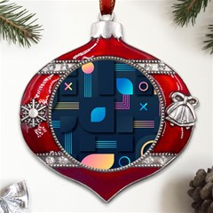 Gradient Geometric Shapes Dark Background Metal Snowflake And Bell Red Ornament