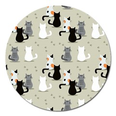 Cute Cat Seamless Pattern Magnet 5  (round) by Ravend