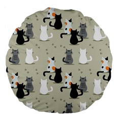 Cute Cat Seamless Pattern Large 18  Premium Flano Round Cushions by Ravend